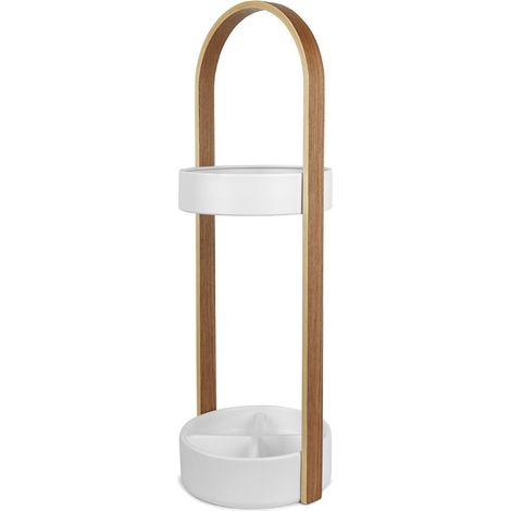 Porte parapluies bois et métal Hub Blanc/Naturel (1/5)