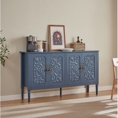 Credenza 160 x 40 x 89 cm con porte in rilievo, contenitore, blu navy OKMYHOME (1/5)