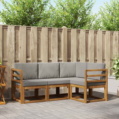 Outdoor-Sofagarnitur mit Kissen 4 pcs Natürlich und Hellgrau
