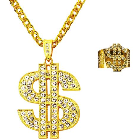 Collier pour chien chaîne dorée, modèle cubaine ajustable, pendentif cristal forme dollar (1/5)