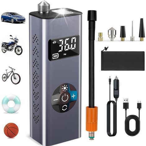 9000mAh Gonfleur Pneus Voiture, Compresseur à Air Portatif, 150 PSI Pompe a Velo, Électrique avec Écran LED et Torche LED, Charge Type-C, pour Vélo, Moto - (1/5)