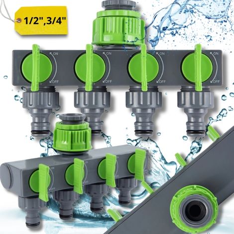 Collecteur de tuyaux à 4 voies avec vannes pour raccords d'eau 1/2 et 3/4 (1/5)