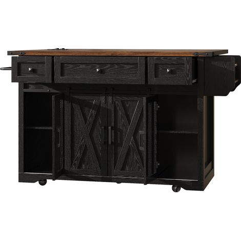 Carro isla de cocina negro con encimera extensible y toma de corriente HOMVRA (1/5)
