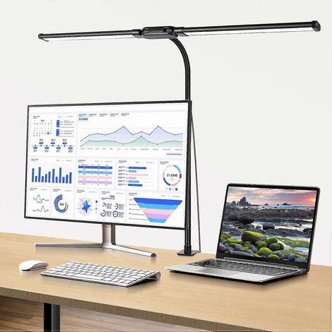 Lampe de bureau avec pince, ultra large et lumineuse, 5 modes de couleur x 10 niveaux de luminosité, 960 lm (160 LED), lampe de table flexible pour écran d'ordinateur 12 W ( ) (1/5)