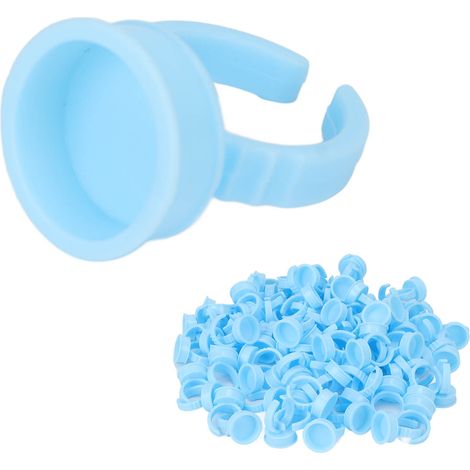 Anneaux jetables pour colle à extensions de cils, type ouvert, bleus, 100 pièces, pour tatouage et cosmétique (1/5)