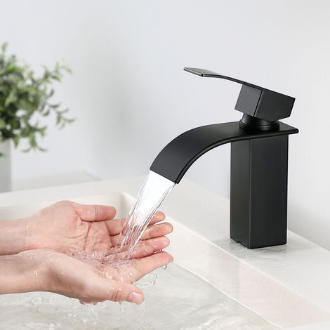 Wash basin faucet, bathroom faucet, single lever mixer tap, wash basin faucet for bathroom wash basin, black (1/4)