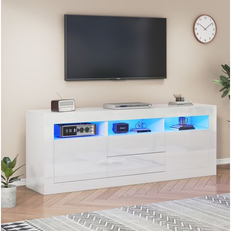 TV Möbel Schrank Aufbewahrung 160x35x60 Hochglanz Weiß OKMYHOME (1/5)