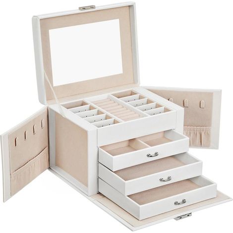 Joyero cofre joyero almacenamiento belleza 4 niveles organizador con bandejas revestimiento terciopelo blanco 120002117 (1/2)