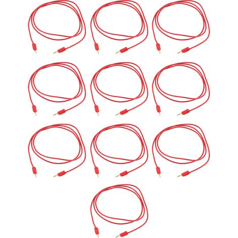 Lot de 10 cordons de test à fiches bananes en laiton et PVC, pour multimètre, 2 mm², rouge. (1/5)