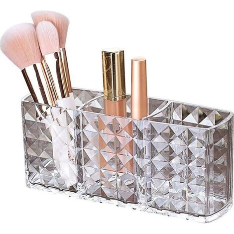Boîte de rangement de pinceaux de maquillage en acrylique transparent, 3 fentes (1/4)