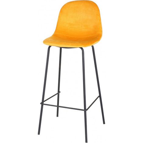 Tabouret de Bar Métal Noir et Assise Velours Jaune (1/4)