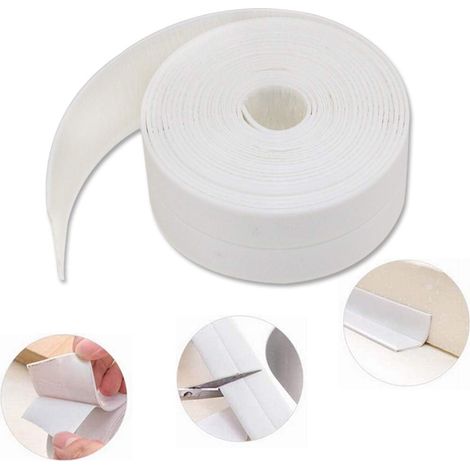 Bande d'étanchéité en PE auto-adhésive pour baignoire, salle de bain, douche, toilettes, cuisine et étanchéité murale (blanc 3,2 m x 3,8 cm) (1/4)
