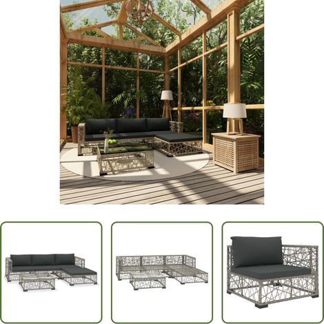 Rotin -  Salon de jardin 5 pcs avec coussins résine tressée gris (1/5)