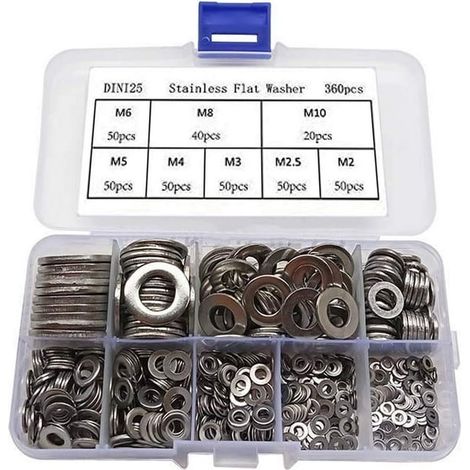 Rondelles plates inox 360 pièces, kit de vis rondelles acier inoxydable, entretoises rondes isolantes pour bricolage maison, réparation électronique et ateliers (1/5)