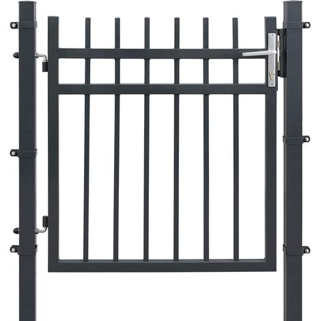 SONGMICS Portillon en Acier Galvanisé, Portail de Clôture, Porte de Jardin, avec Serrure, Poignée et Clés, 90 x 106 cm (L x H), Gris GGD350G