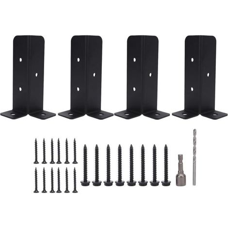 Supports d'ancrage robustes pour poteaux, 4 jeux, kit de montage avec base métallique, support universel pour terrasse, clôture, porche, rambarde, supports de base pour poteaux en bois