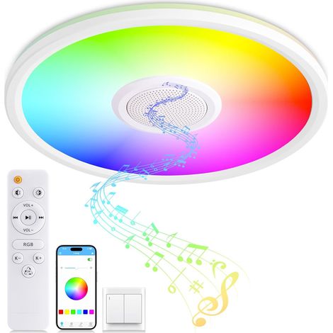 AUTRUCKER Plafonnier intelligent avec télécommande et haut-parleur Bluetooth, contrôle Bluetooth Tuya RGB,dimmable,lumière d'ambiance, adapté à la salle de bain (1/5)