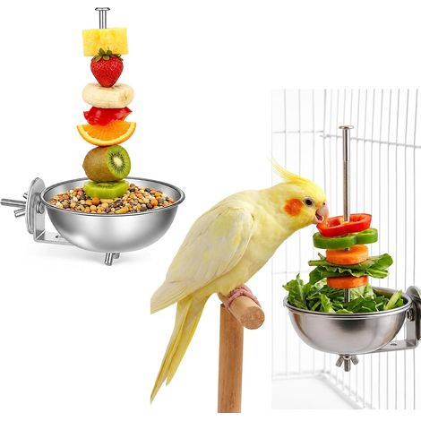 Mangeoire d'oiseau en acier inoxydable argenté, fruits et légumes (1/5)