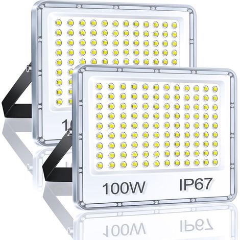 Projecteur LED Extérieur 100W, 10000LM Spot LED Extérieur, 2 Pièces 6500K Blanc Froid Lampe LED Exterieur, IP67 Imperméable Luminaire Exterieur Pour Jardin, Terrasse, Garage, Atelier, Usine (1/5)