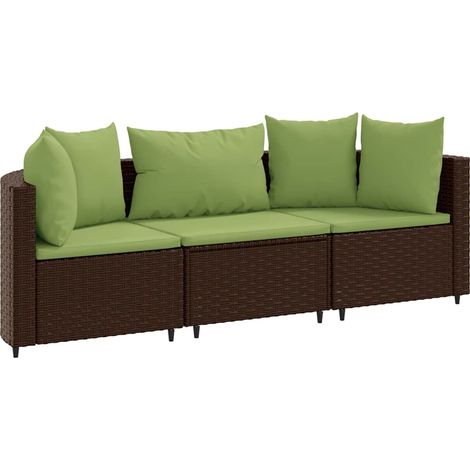 vidaXL Set Divano da Giardino 3 pz con Cuscini Marrone in Polyrattan (1/5)