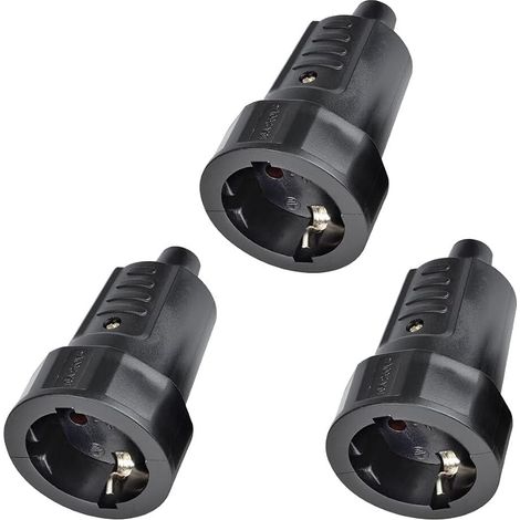 3 Pièces Fiches Schuko, Prise Femelle 220V Avec Protection Anti-Torsion, Prise Electrique Femelle Contact de Protection Incassable, 230V 16A, Noir (1/5)