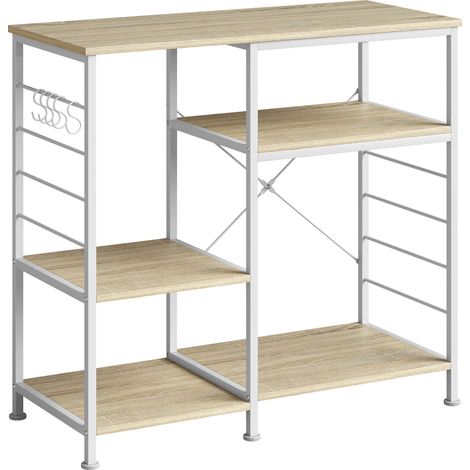 Scaffale da Cucina 90x39x83,5 cm con Ripiani con 5 Ganci Salvaspazio in Legno e Metallo Rovere (1/5)