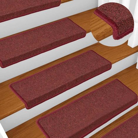 Lot de 15 Tapis d'escalier - Tapis de marche pour Enfants, Aînés et Animaux 65x25 cm Rouge mat BV303126 - BonneVie (1/5)