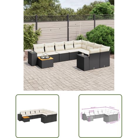 The Living Store 10-tlg. Garten-Sofagarnitur mit Kissen Schwarz Poly Rattan - Gartenmöbel Set - PE-Rattan Möbel - Outdoor Lounge - Esstisch - Gartenecke (1/3)