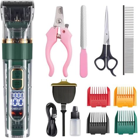 Tosatrici professionali per cani, silenziose, impermeabili IPX7, adatte a pelo lungo e folto, kit per la toelettatura degli animali domestici, colore verde.