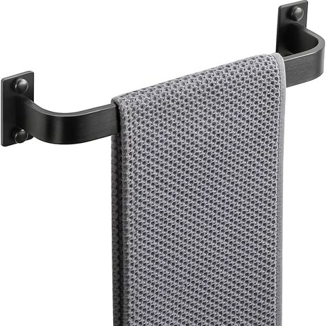 Porte Serviette Mural Salle de Bain Longueur 30CM, Robuste Barres Porte-Serviettes Support en Aluminium, Noir Mat, EGYS2501-300-B (1/5)