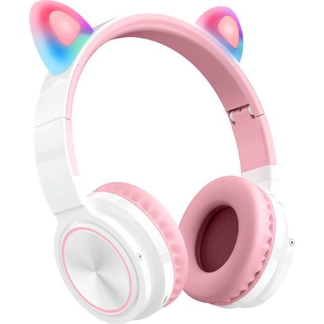 Casque Bluetooth - Casque Sans Fil Avec LED Et Oreilles De Chat - Contrôle De Volume Intégré - Microphone - Compatible iPhone iPad Smartphone PC TV - Rose Et Vert - 1 Pièce (1/5)