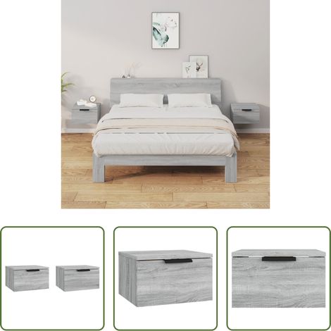 Wandmontage - Wand-Nachttische 2 Stk. Grau Sonoma 34x30x20 cm (1/5)