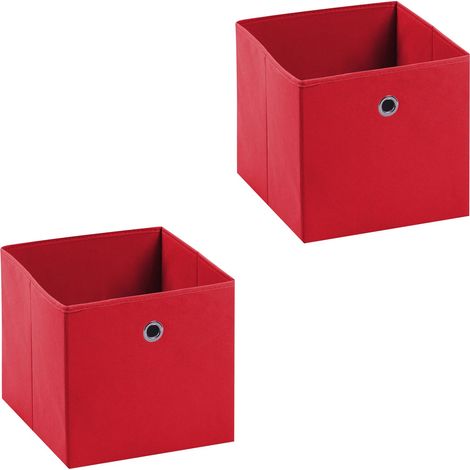Idimex – Lot de 2 boîtes de rangement en tissu rouge 27x27x27cm – 100% polypropylène – Oeillets métalliques pour manipulation facile (1/5)