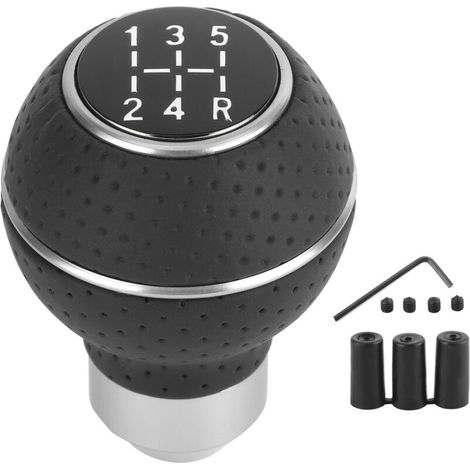 Pomo de palanca de cambios manual de 5 velocidades en aleación de aluminio y cuero negro – Accesorio personalizado para automóviles (1/5)