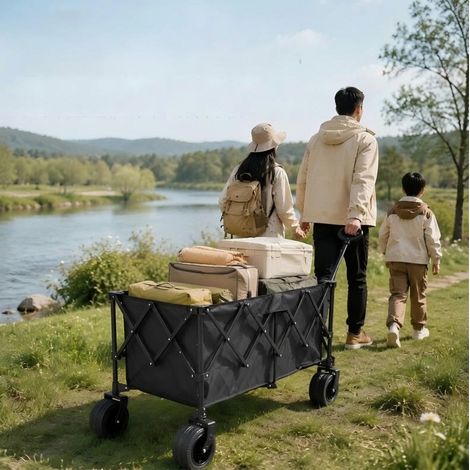 Carrello da trasporto pieghevole 127x67x106 cm in acciaio al carbonio nero con freni - CHICFURN (1/5)