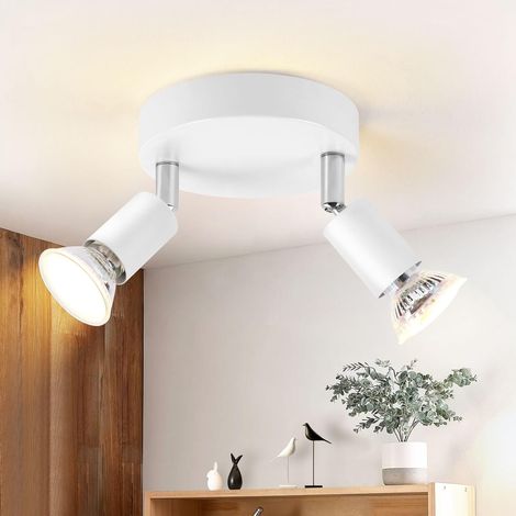 ZMH Spot de Plafond Plafonnier LED GU10 - Lampe de Cuisine 2 Ampoules Lampe de Chambre Ronde Lampe de Couloir Moderne 350° Spots de Plafonnier pour Cuisines Couloir Chambre Salon - Sans Ampoule Blanc (1/5)