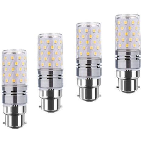 LED B22 de maïs Bulbs12W, 100W Incandescent équivalent, 1200lm, blanc chaud 3000K ampoules Chandelier, Bougie décorative Culot B22, lampe LED non graduables, Pack 4 [Classe énergétique A+]