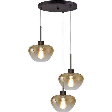 Suspension 3 lumières Genua noir avec 3x verre doré Ø 24cm - 2972-05-05-35-3-24 (1/3)