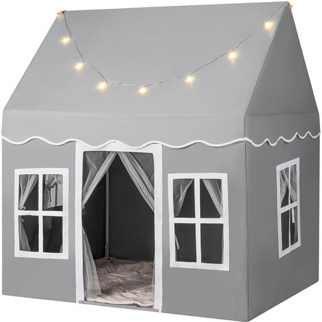 COSTWAY Kids Play Tent Indoor Kids Playhouse with Star Lights-Grey (1/5)