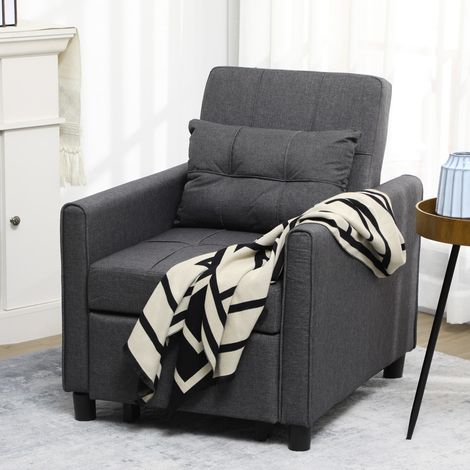 Poltrona trasformabile, 1 posto, 3 in 1, schienale regolabile in 3 posizioni, cuscino incluso, 2 tasche laterali, 69x82x85 cm, grigio (1/5)