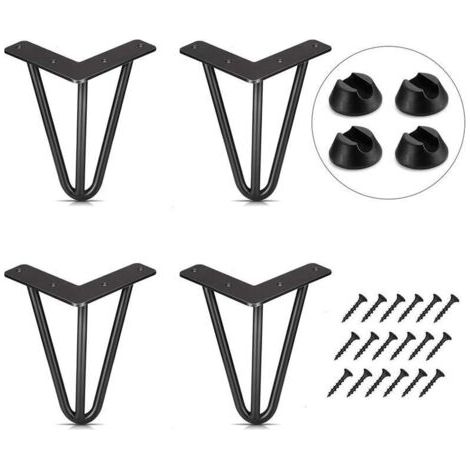 Lot de 4 Pied de Table 10cm Pied Meubles DIY pour Table à Manger Basse Bureau Noir + Protège Pieds et Vis (1/5)