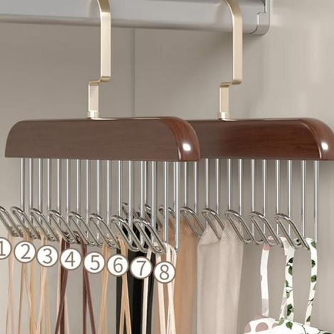 Cintre en bois avec 8 crochets, antidérapant, rotation à 360°, multifonctionnel, pour sous-vêtements, écharpes, cravates, (1/5)