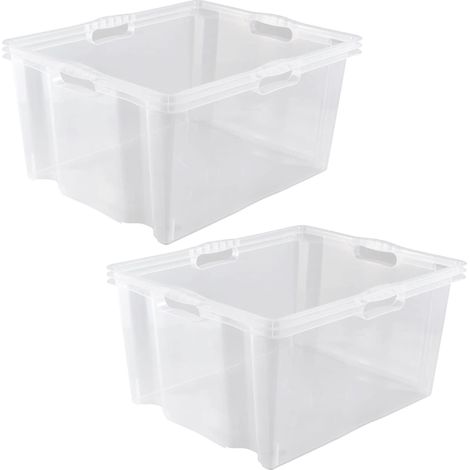 2x Caja de Almacenaje con Asas Integradas, Tamaño: XXL, 52 x 43 x 26 cm, 44 l, Transparente (1/5)