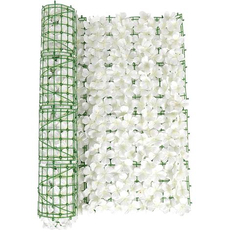 Panneaux de clôture en filet fleuri décoratif, bordure de clôture de jardin, haie artificielle, 0,5 x 3 m, blanc-AquaForge (1/5)