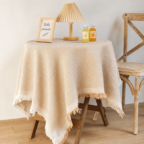 Nappe de Table Coton et Lin Tissage Uni Kaki 90x90 cm Pompons Inclus 30 × 30 × 30 cm 1 kg – Livraison gratuite