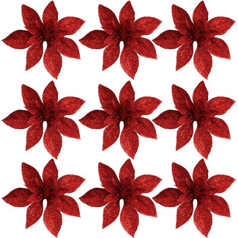 9 Pièces Fleurs De Noël Aux Oignons en Poudre Ornement d'arbre De Noël Faux Ornements De Poinsettia De Cueillettes De Baies Poudre D'oignon 16c Arrangement De Fleurs Plastique (1/5)