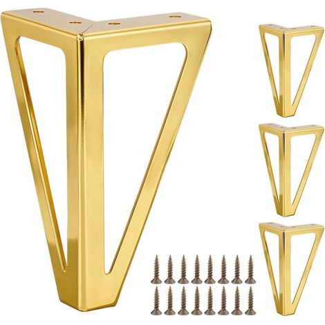 Lot de 4 pieds de meubles triangulaires en métal massif de 18 cm, pieds de rechange en fer robuste, adaptés aux supports TV, tables basses, canapés, étagères, armoires - Doré (1/4)