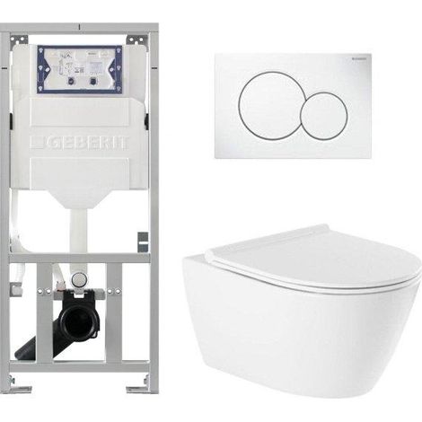 QeramiQ Salina Pack WC - sans bride - à fond creux - abattant à fermeture douce - plaque de déclenchement Geberit Sigma01 blanc brillant - blanc