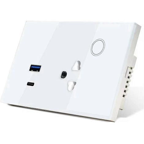 Prise murale WiFi Tuya 16A avec port USB Type-C, blanche, prise européenne. (1/5)