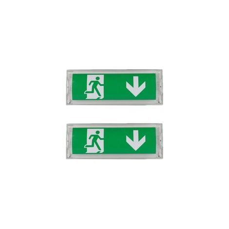 Lot de 2 Lampe d'éclairage de secours à LED, avec batterie de secours jusqu'à 3 heures, Classe de protection : IP 65, Panneau d'indication de sortie/urgence, signe lumineux, Lumineux